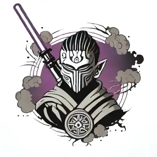 Gray Jedi Symbol With Purple Light Saber