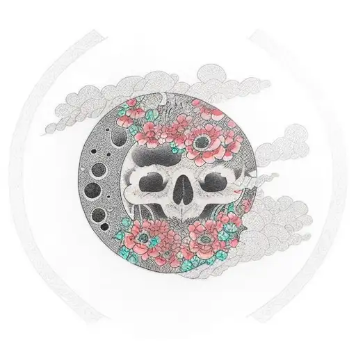 A Bed Of Flowers Below A Moon