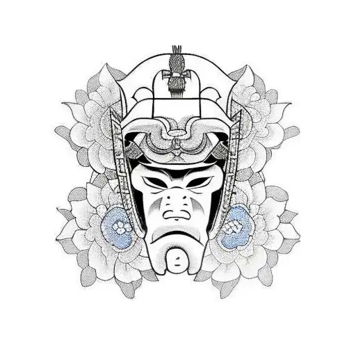 Samurai Mask With Sakura Flowers Fullsleeve Arm