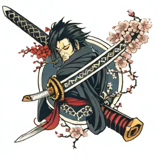 Katana Sword With Cherry Blossum Branches