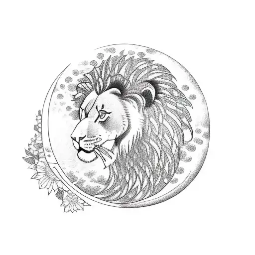 A Bed Of Flowers Below A Moon And Lion