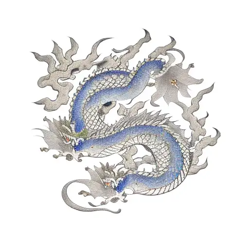 Japanese Dragon With Flowers