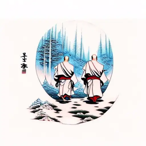 2 Monks On Separate Paths Walking Down A Mountain