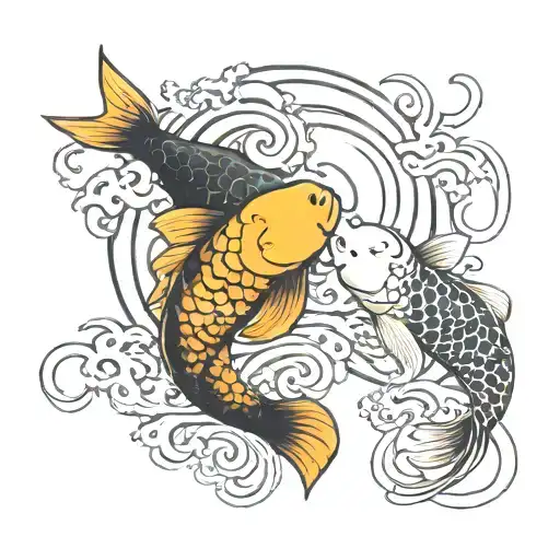 Coy Fish Yin Yang Waterfall Flowing