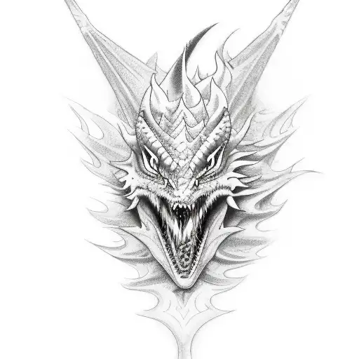 A Realistic Depiction Of A Dragon Emerging From The Flames Mixed With A Samurai Mask