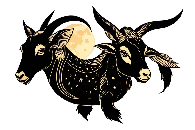 Zodiac Pisces And Goat With Moon