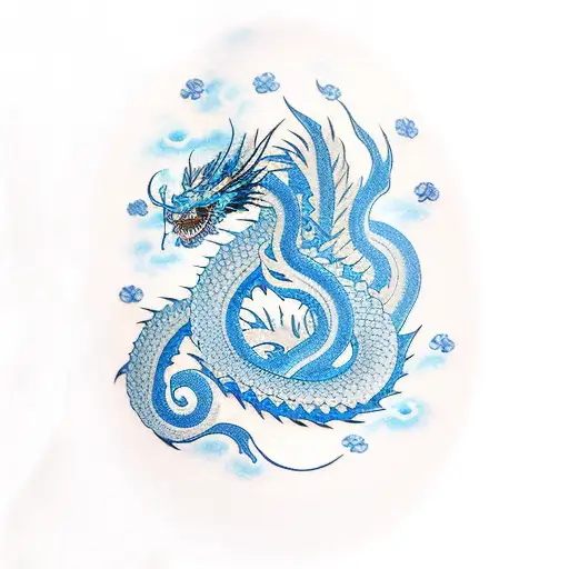 Light Blue Dragon With Cherryblossoms