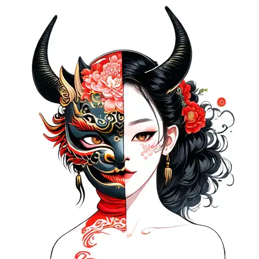 Female With Half Oni Mask