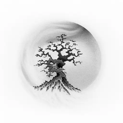 A Lone Tree Bending Under The Force Of A Violent Hurricane