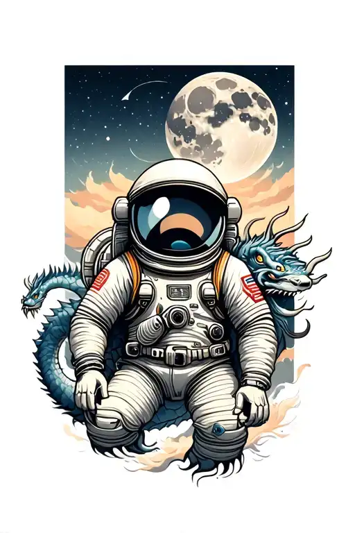 Sky Is The Limit Astronaut With Moon And Starts With A Dragon