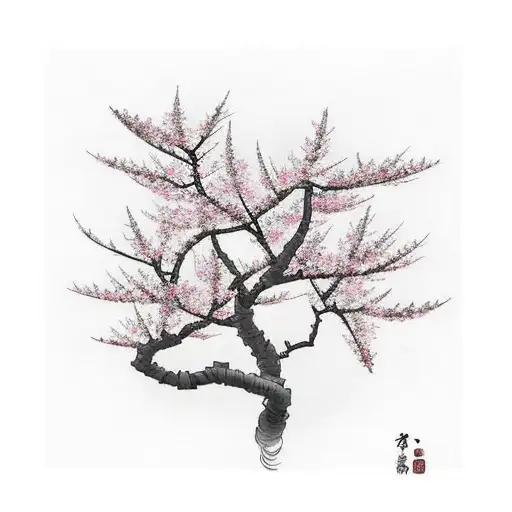 Cherry Blossom Tree With Leaves Blowing Away In The Wind And Some Leaves Turning Into Birds