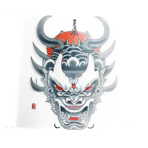 Traditional Demon Geisha With Oni Mask