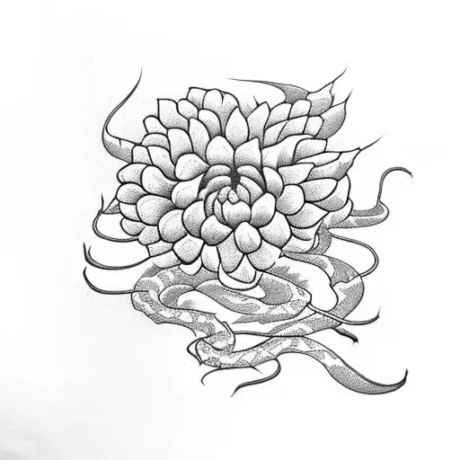 Snake And Chrysanthemum