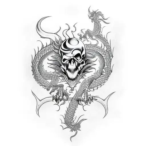 Dragon With Sword And Skull