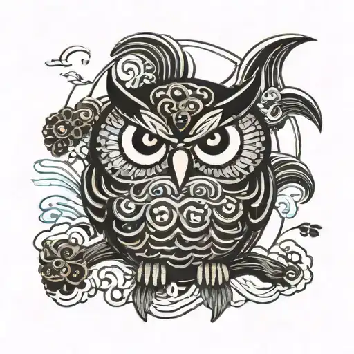 Owl Daruma Doll And Wave