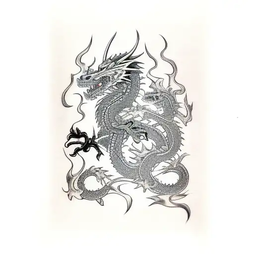 Dragon With Sword And Skull And Girl And Gun