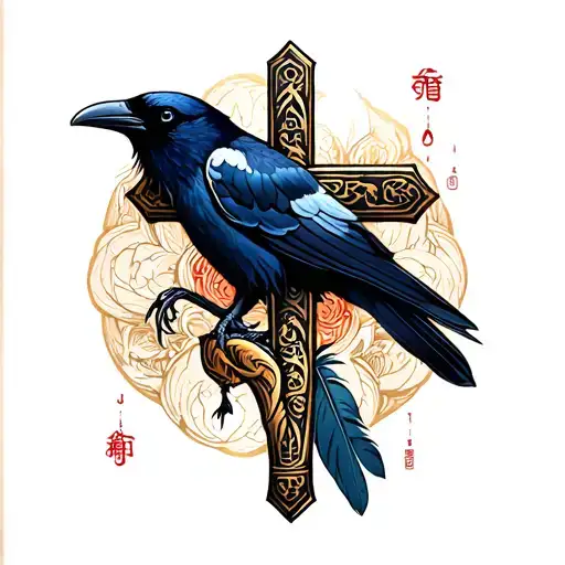 Ankh Cross With Raven Feather