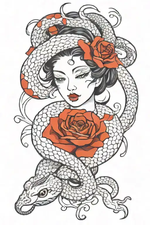 Female Face And A Snake In The Shape Of A Human Heart