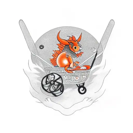 Sad Devil Baby In A Chariot Getting Pulled By Goldfish