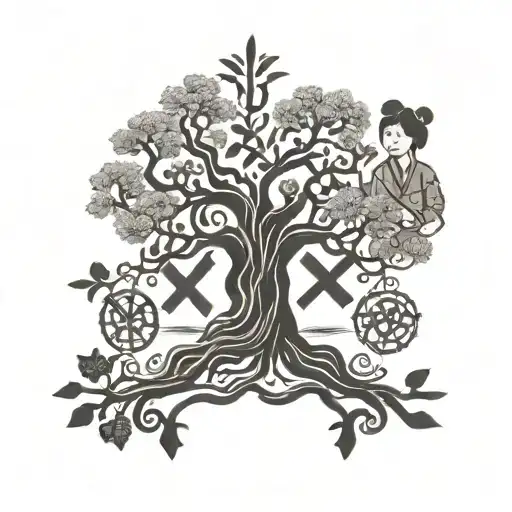 A Family Tree Tattoo With X Marks Representing The Client's Family Members