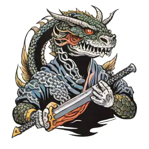 Ski Mask Surrounded By Dragon With Katana Sword Piercing