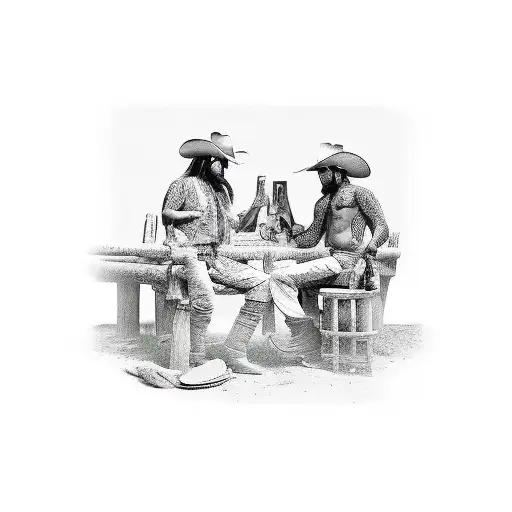 A Cowboy And An Indian Shootout Against Sheriff