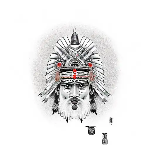 Indian Warrior With A Raven For A Helmet