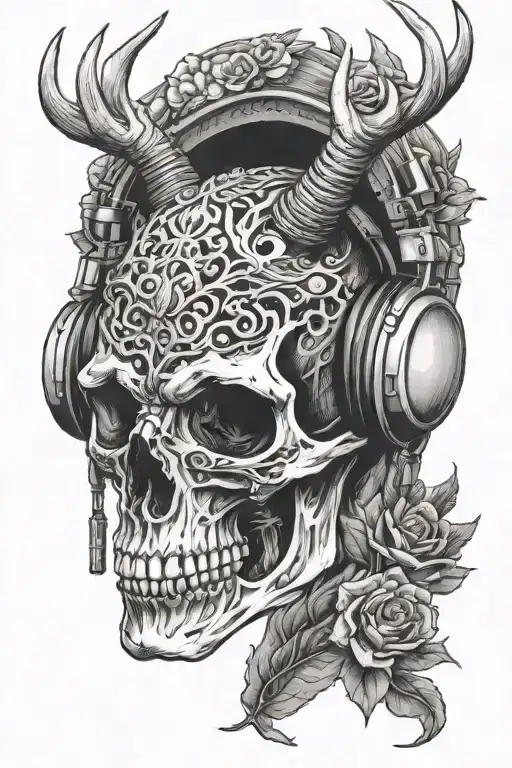 Horn Of A Deer Skull Wearing Headphones