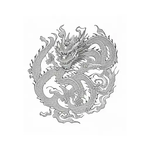 Dragon With Anime Clods And Flowers