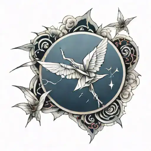 Broken Mirror And Origami Paper Crane Flying