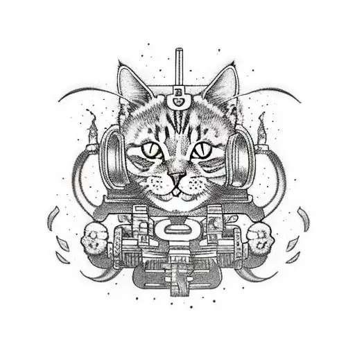 Cat With Muscles Holding A Machine Gun