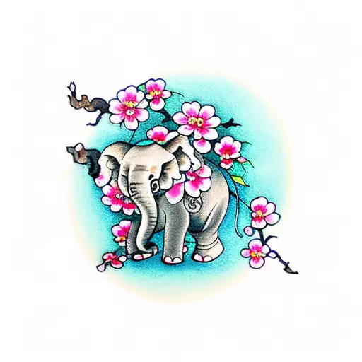 Baby Elephant And Cherry Blossom