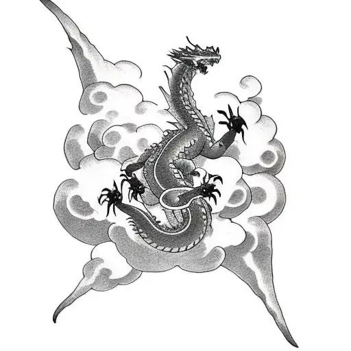 Dragon Flying Out Of Clouds