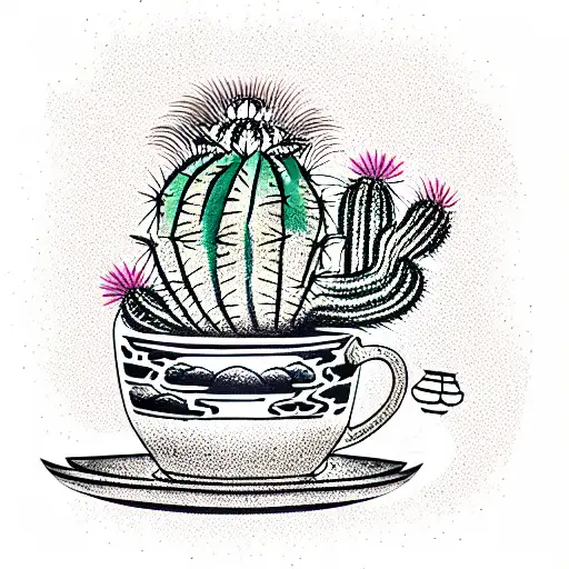 A Cool Cactus Drinking Out Of A Teacup