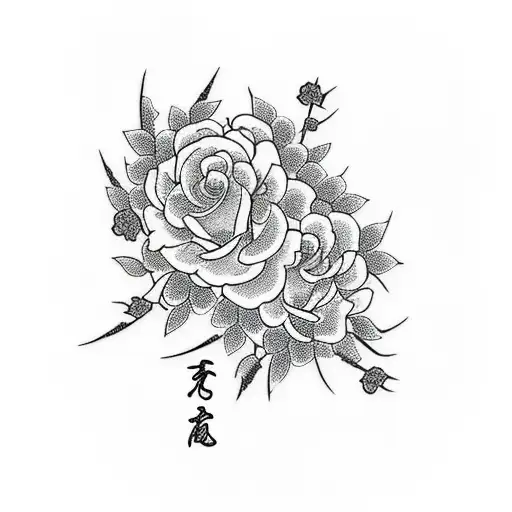 Japanese Cheery Blossom Tattoo With Roses And Dove