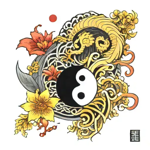 Yin And Yang Symbol With An E And An M