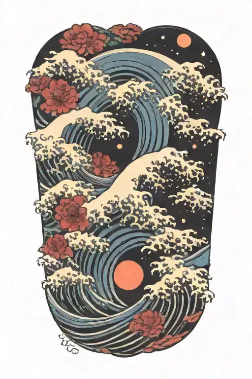 Tsnumani Wave Against The Night Sky On Beach