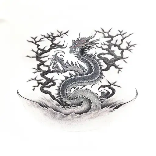 Abstract Earth Dragon Emerging From A Bonzai Tree