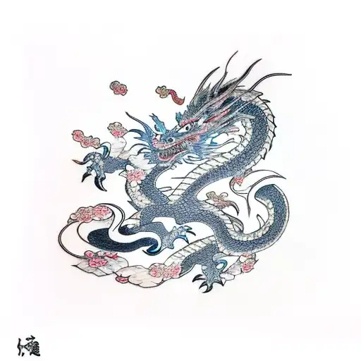 A Dragon And A Cherry Blossom Intertwined In A Graceful And Powerful Design