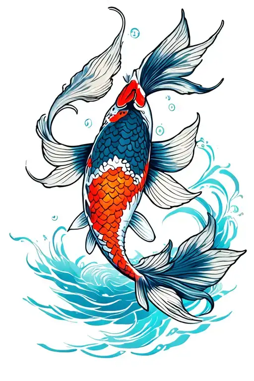 Koi Fish Going Up A Cascade