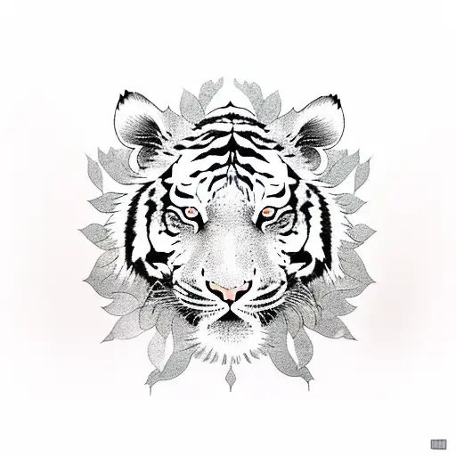 Japanese Style Tiger In Motion Surrounded By Peonies
