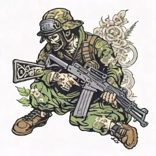 Dead Military Man With An Ak 47 Assault Rifle