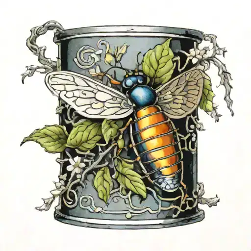 Lightning Bug On Honeysuckle Vine Wrapped Around Old Tin Cup