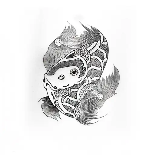 Woman Face And Koi Fish