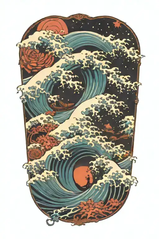 Tsnumani Wave Against The Night Sky Destryoing Boats