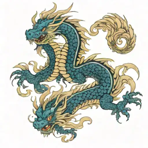 Two Dragon With Golden Hair