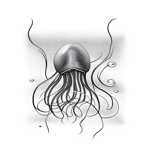 Long Jelly Fish Black And White Realistic