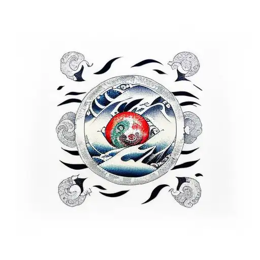 Forest Sleeve With Ocean Waves And Yin Yang Symbol