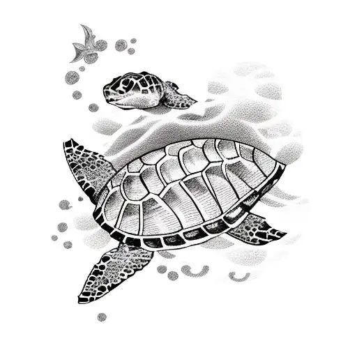 A Female Student Exploring The Depths Of The Sea With A Turtle Companion