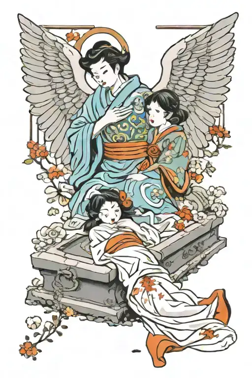 Guardian Angel Man Near A Girl Lying On The Grave